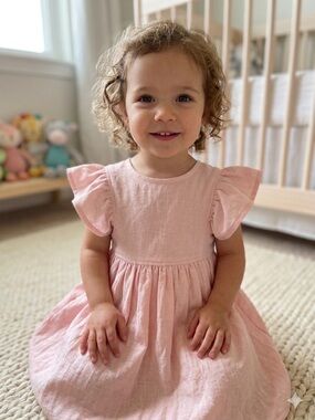 Girls' Pink Flutter Sleeve Casual Dress - 2yrs old & 12-24 months